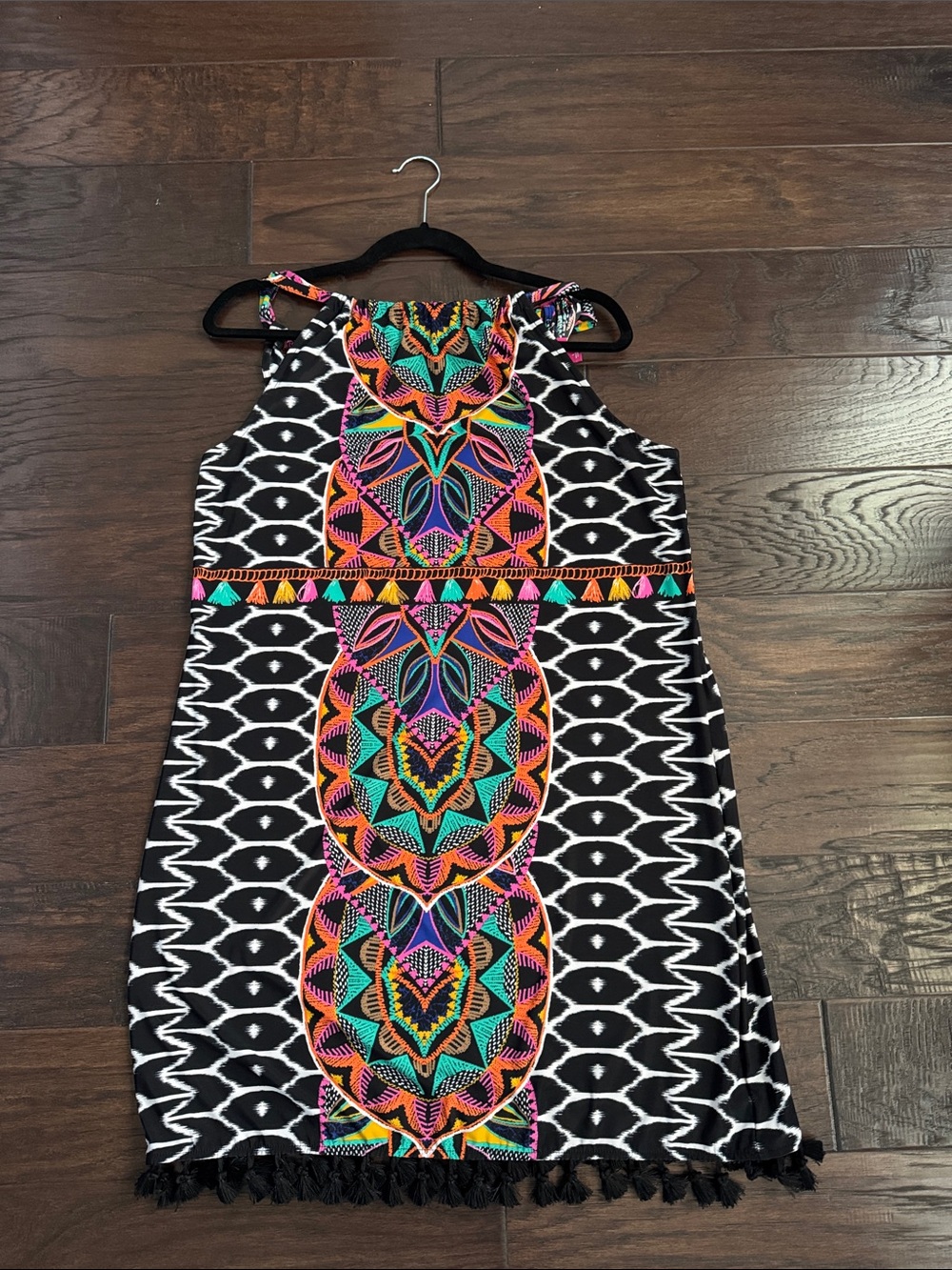 INC International Concepts Black Halter Mini Dress with Neon Tribal Motif
